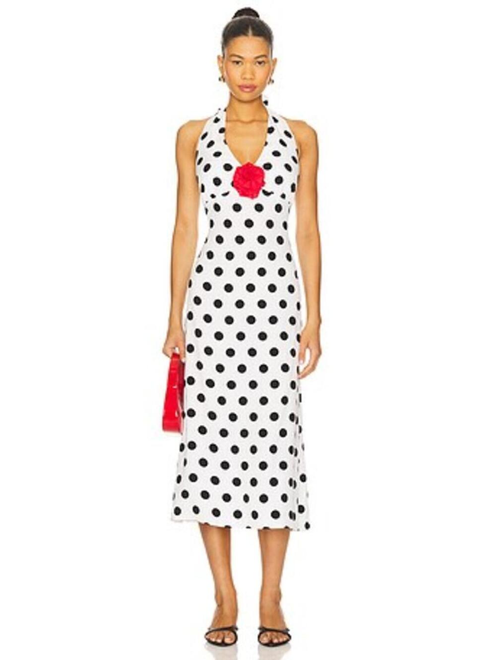Jardin Halter SLEEPER Neck Maxi Dress in Polka Dot Black & White